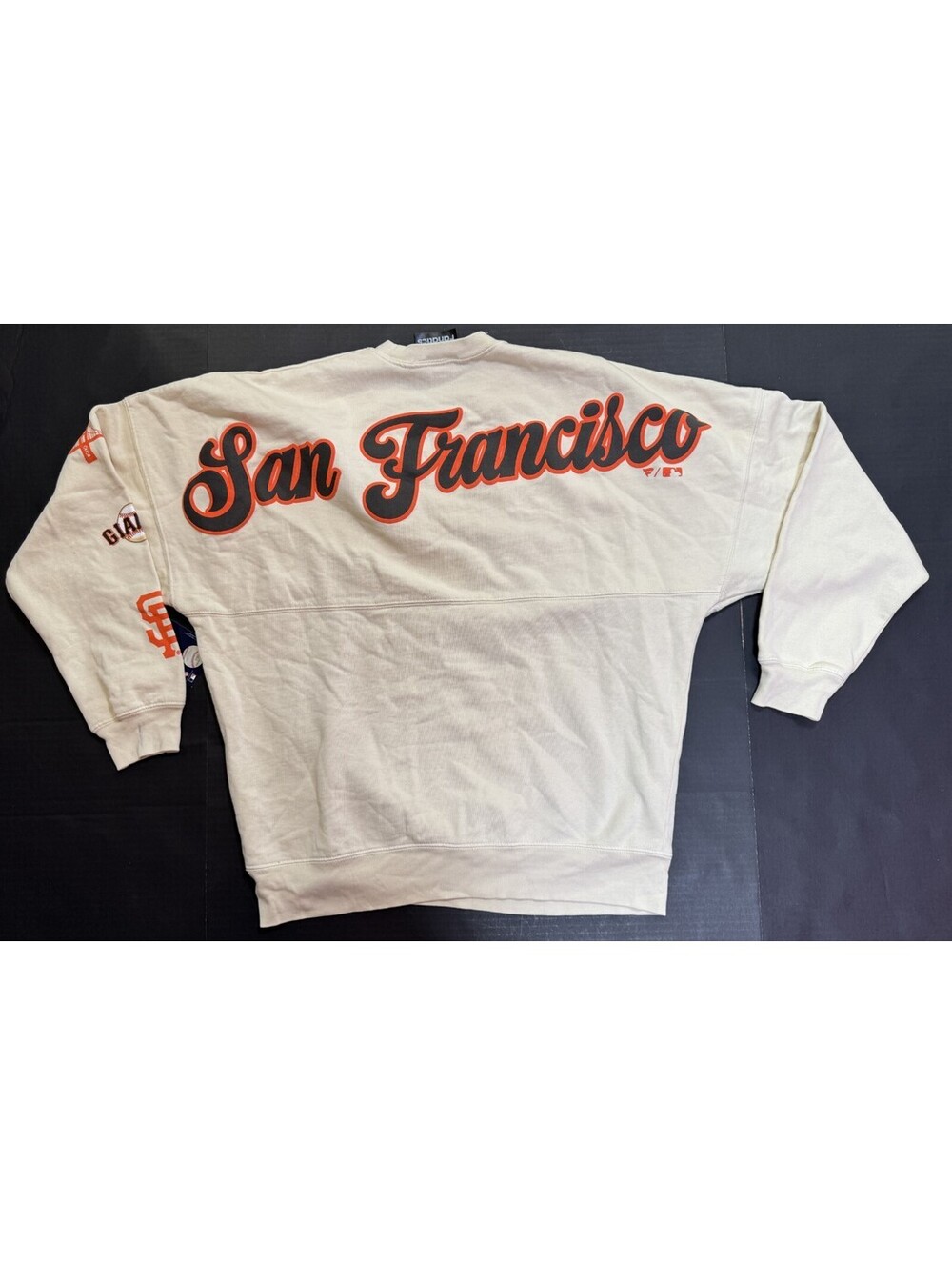 Fanatics San Francisco Giants Pennant Flag Fleece Sweatshirt Beige Mens S NWT